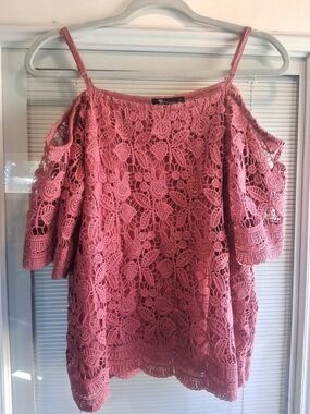 Miss Chievous Off The Shoulder Lace Top Pink XL